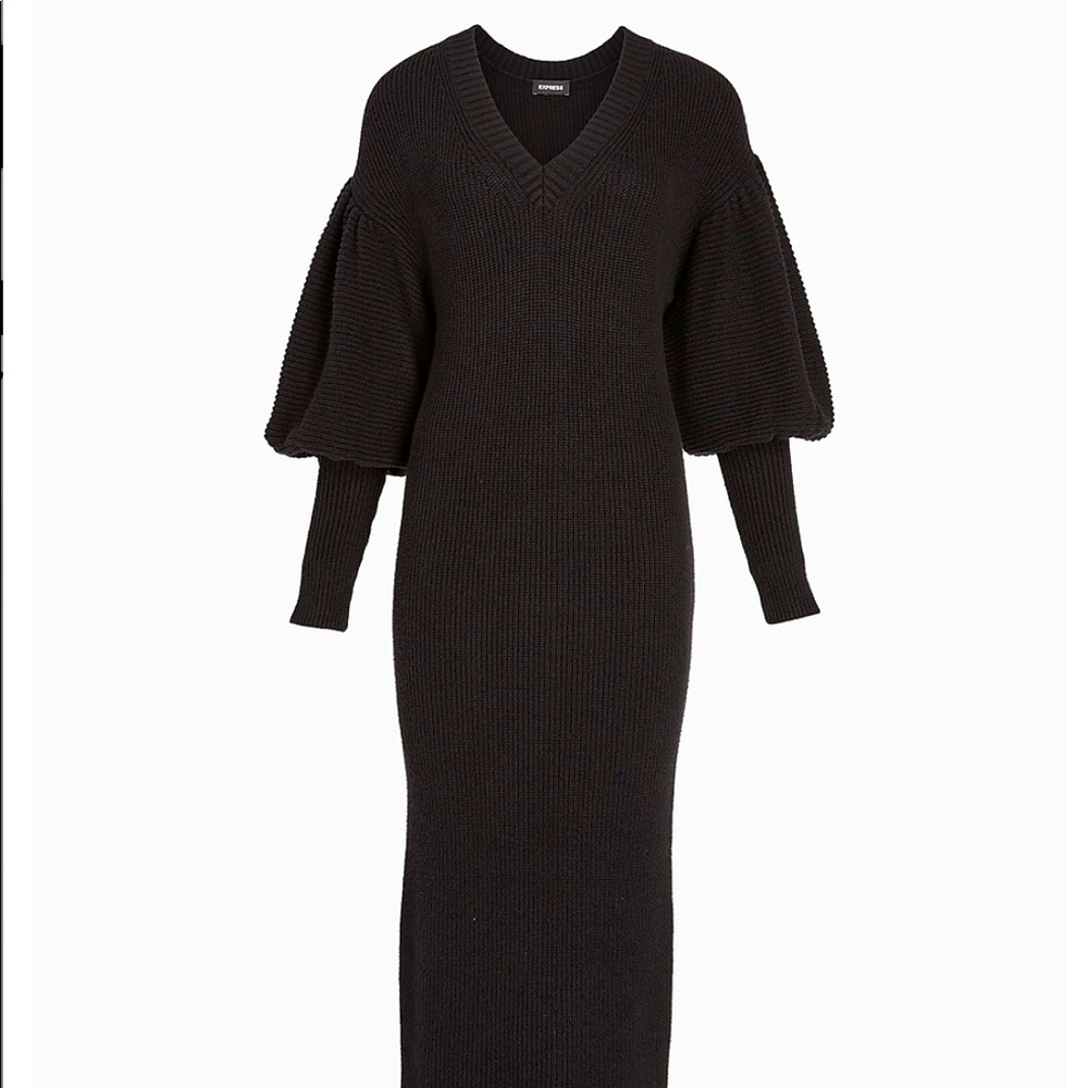EXPRESS Balloon Sleeve Ribbed Sweater Dress